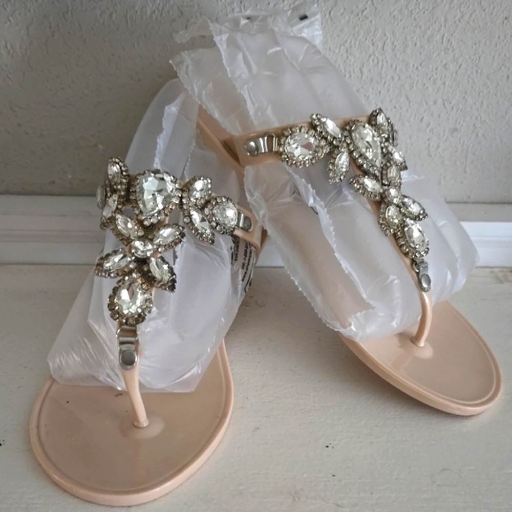 Nude and Silver Crystal Embellished Sandals